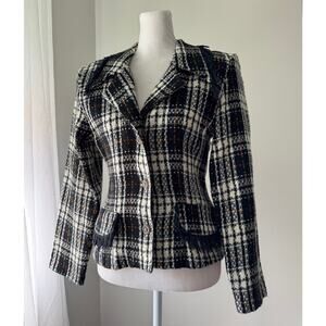 Vintage Y2K Wrapper Black & White Textured Blazer w/ Shoulder Pads